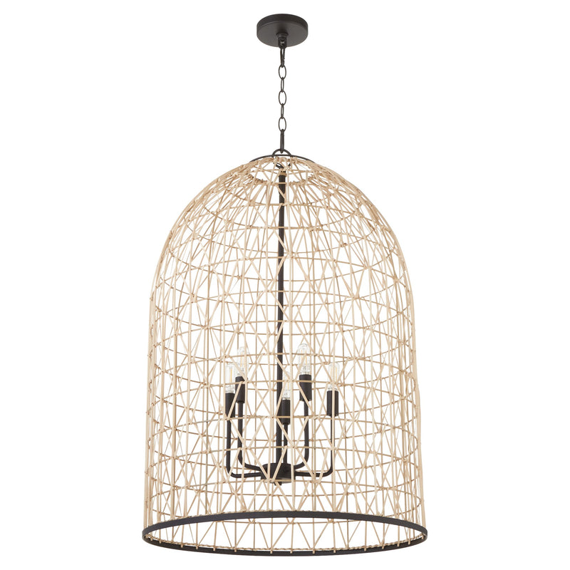 Rattan 5 Light Pendant in Matte Black