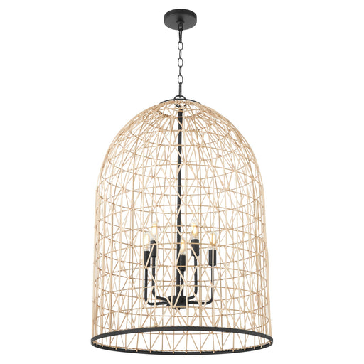 Rattan 5 Light Pendant in Matte Black