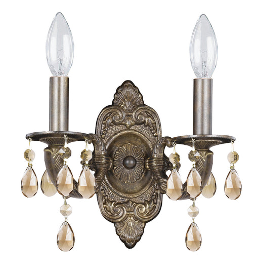 Paris Market 2 Light Wall Mount in Venetian Bronze with Golden Teak Hand Cut Crystal