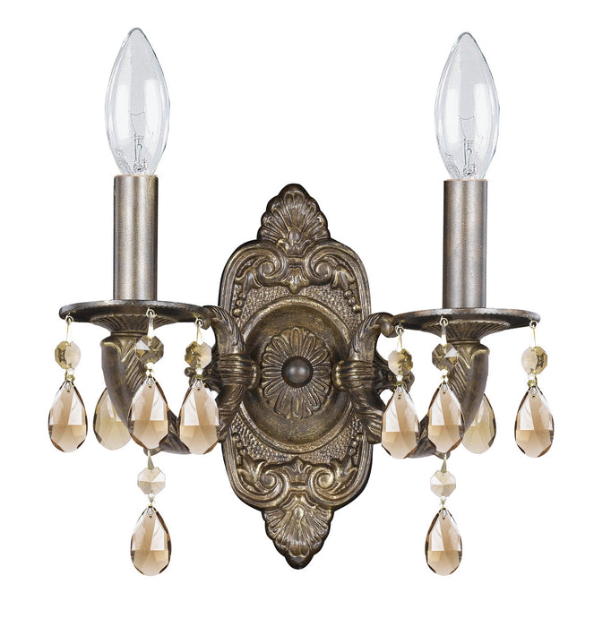 Paris Market 2 Light Wall Mount in Venetian Bronze with Golden Teak Hand Cut Crystal