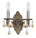 Paris Market 2 Light Wall Mount in Venetian Bronze with Golden Teak Hand Cut Crystal