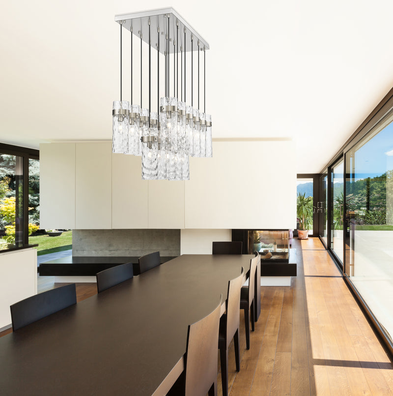 Fontaine 17 Light 44.25" Linear Pendant in Brushed Nickel in a room setting