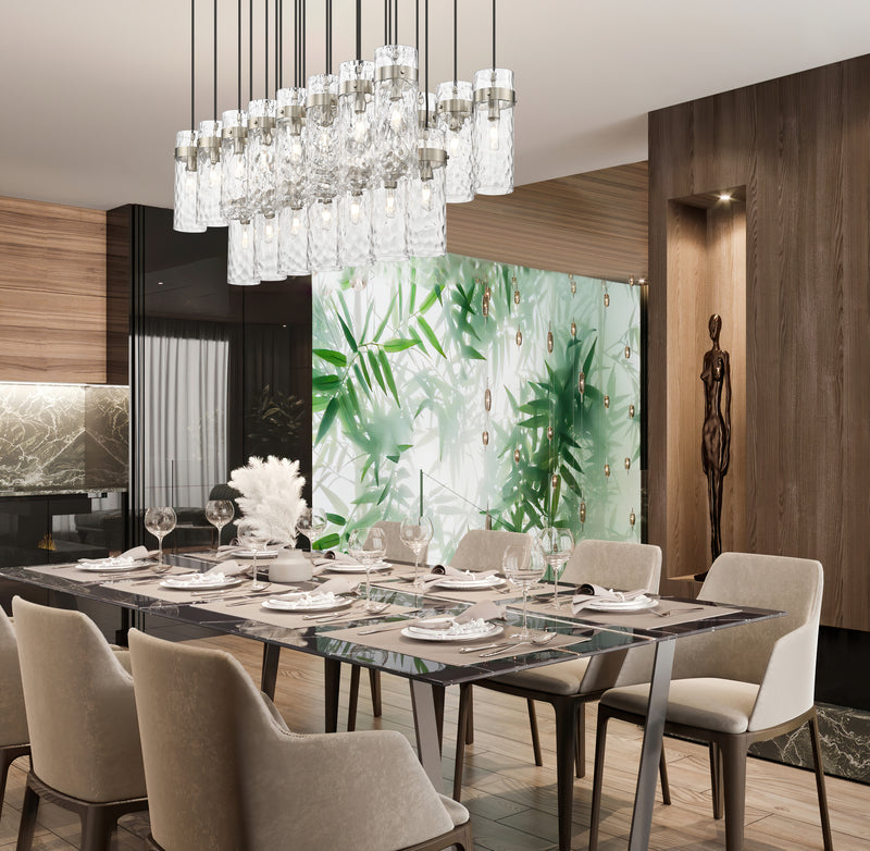Fontaine 23 Light 54.5" Linear Pendant in Brushed Nickel in a room setting