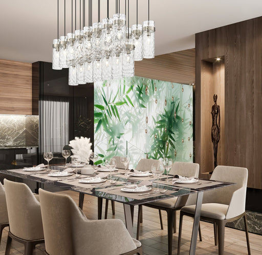Fontaine 23 Light 54.5" Linear Pendant in Brushed Nickel in a room setting