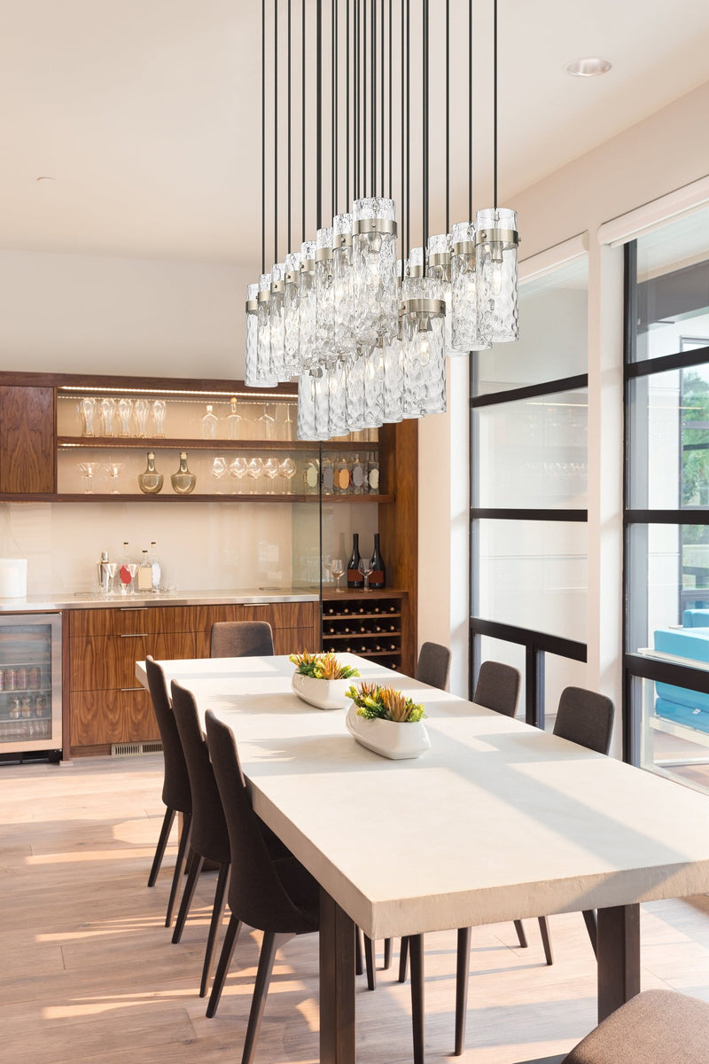 Fontaine 23 Light 54.5" Linear Pendant in Brushed Nickel in a room setting