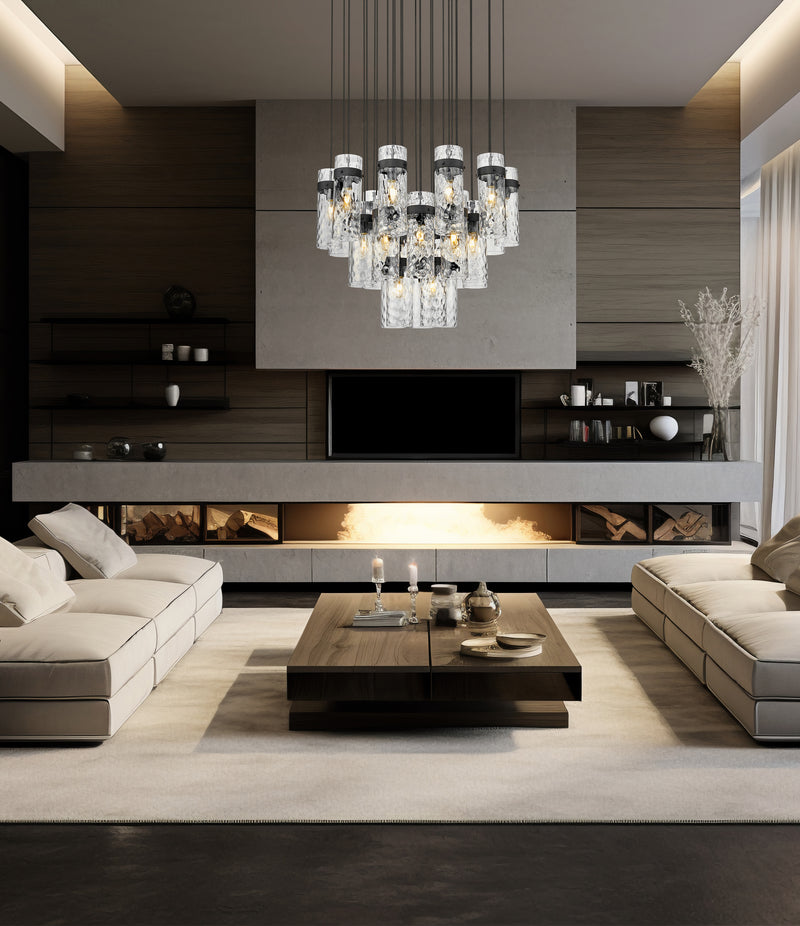 Fontaine 27 Light 39.5" Pendant in Matte Black in a room setting