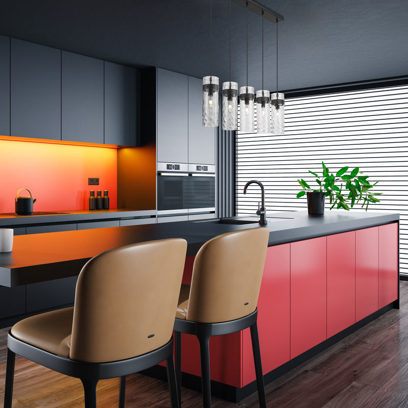 Fontaine 5 Light 44.25" Linear Pendant in Matte Black in a room setting