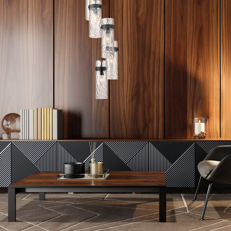 Fontaine 5 Light 14.5" Pendant in Matte Black in a room setting