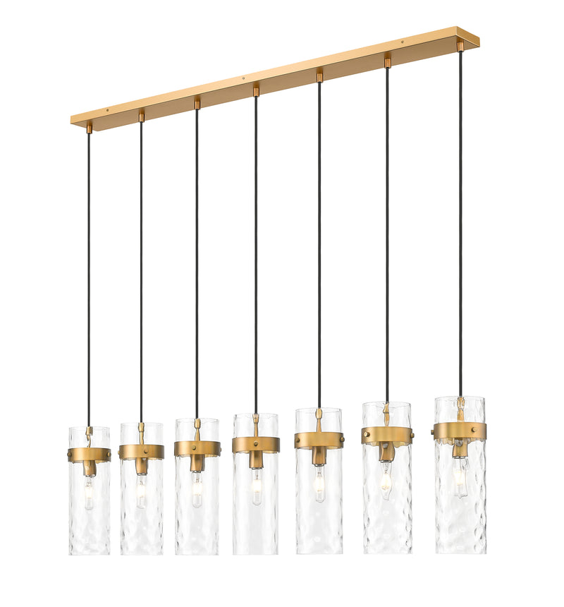 Fontaine 7 Light 56.75" Linear Pendant in Rubbed Brass