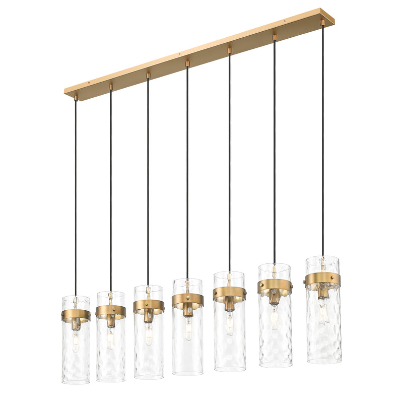 Fontaine 7 Light 56.75" Linear Pendant in Rubbed Brass