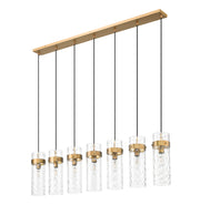 Fontaine 7 Light 56.75" Linear Pendant in Rubbed Brass