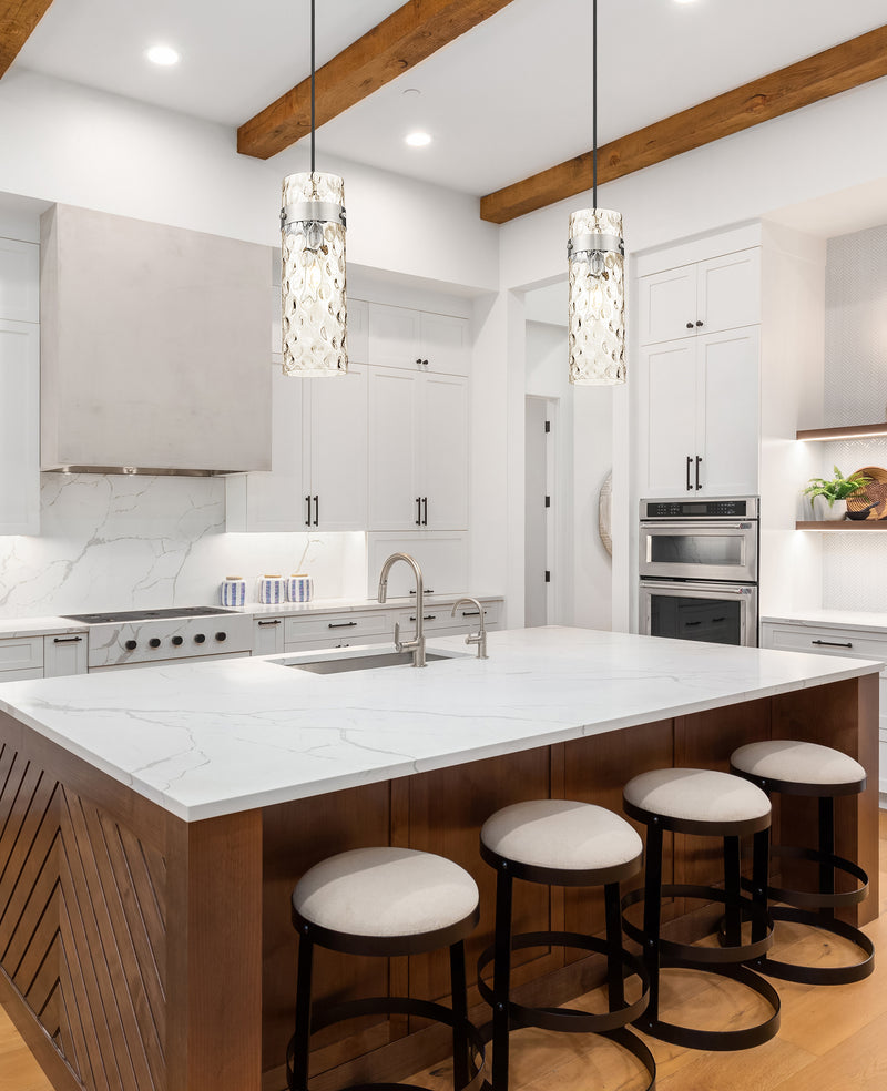 Fontaine 1 Light 5.75" Pendant, Cord Mount in Brushed Nickel in a room setting