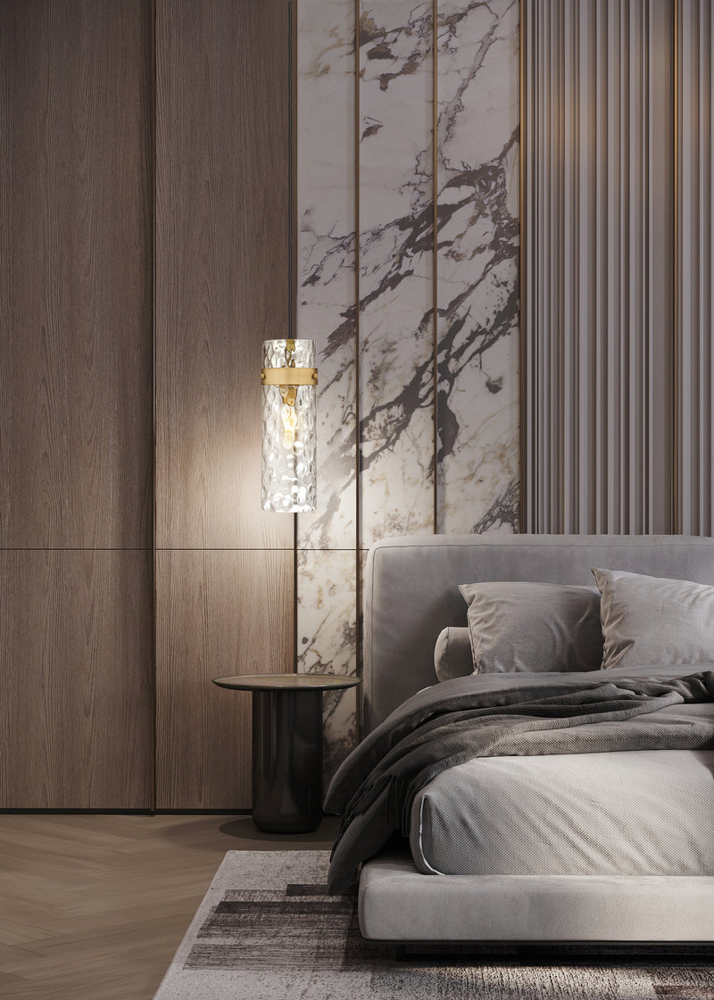 Fontaine 1 Light 5.75" Pendant, Cord Mount in Rubbed Brass in a room setting