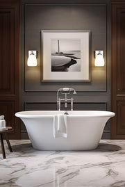 Oren 1 Light 6.5" Vanity in Brushed Nickel in a room setting