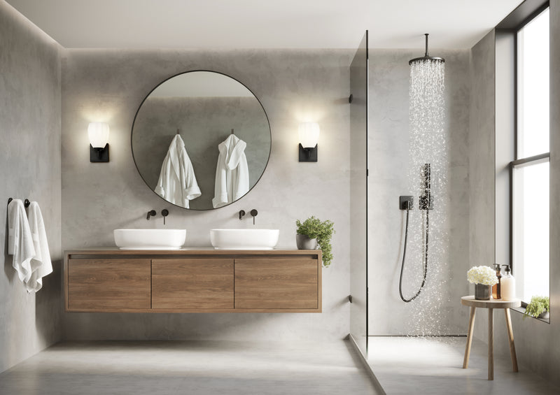 Oren 1 Light 6.5" Vanity in Matte Black in a room setting