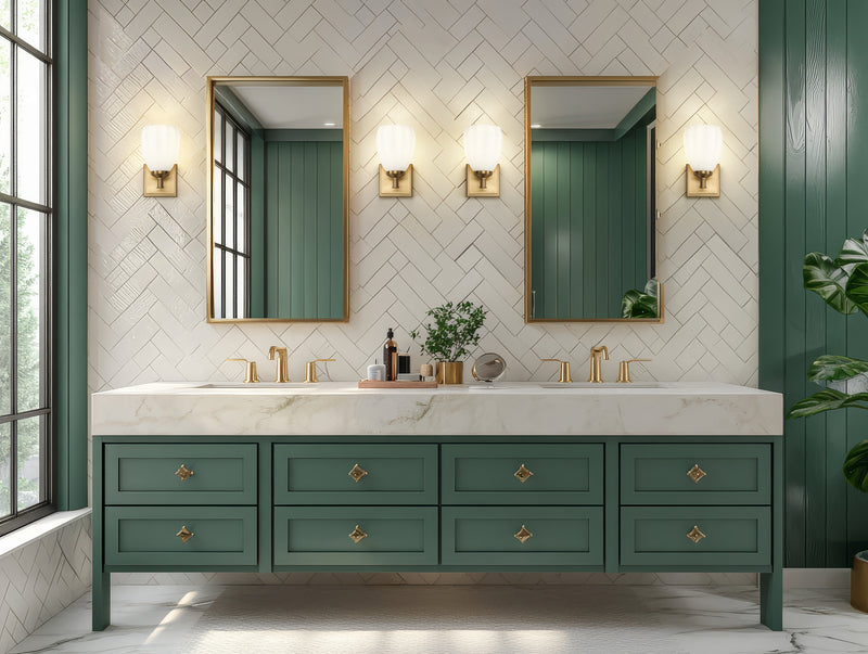 Oren 1 Light 6.5" Vanity in Modern Gold in a room setting