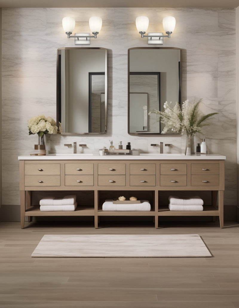 Oren 2 Light 16" Vanity in Brushed Nickel in a room setting
