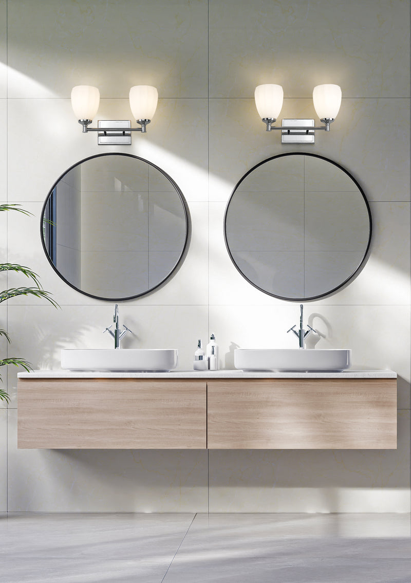 Oren 2 Light 16" Vanity in Chrome in a room setting