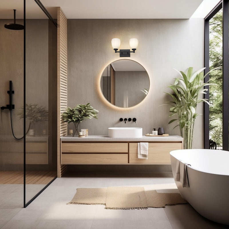 Oren 2 Light 16" Vanity in Matte Black in a room setting