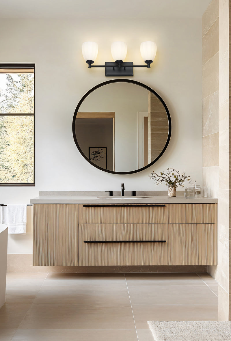 Oren 3 Light 24" Vanity in Matte Black in a room setting