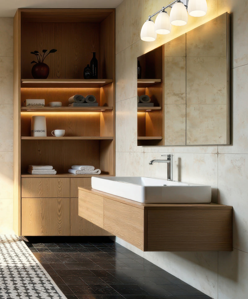 Oren 4 Light 31" Vanity in Chrome in a room setting
