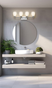 Oren 4 Light 31" Vanity in Chrome in a room setting
