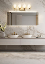 Oren 4 Light 31" Vanity in Modern Gold in a room setting