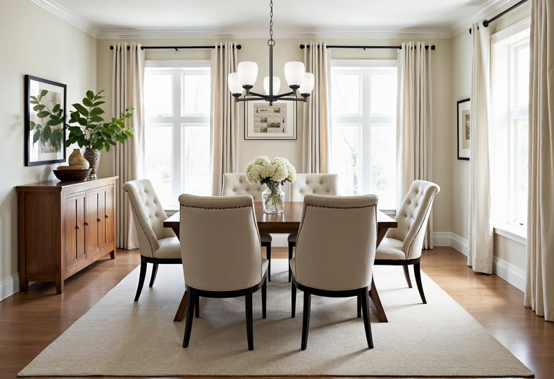Oren 5 Light 25" Chandelier in Matte Black in a room setting