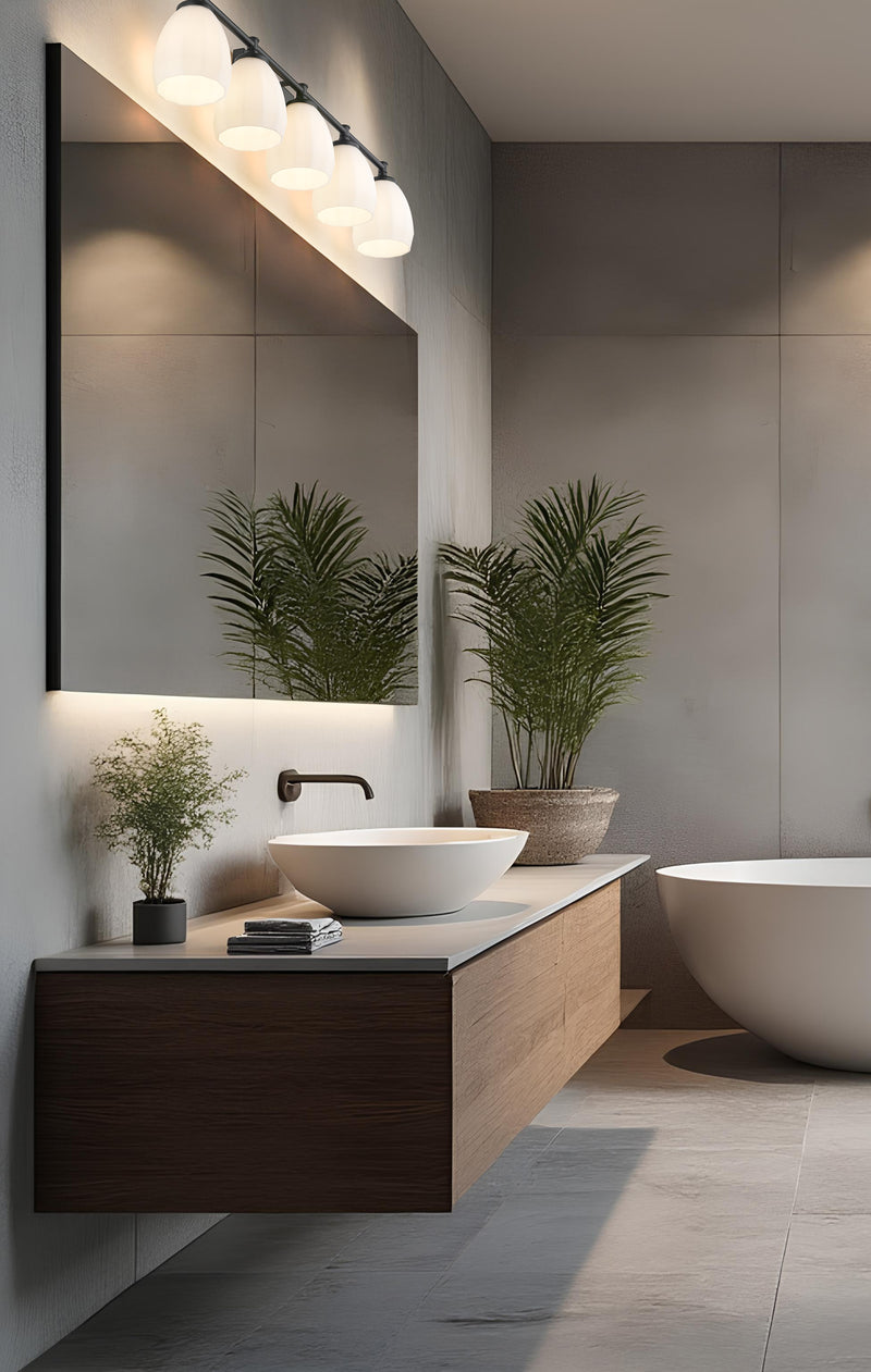 Oren 5 Light 38" Vanity in Matte Black in a room setting