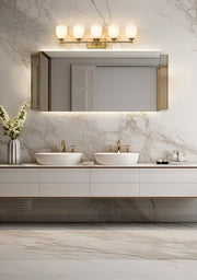 Oren 5 Light 38" Vanity in Modern Gold in a room setting