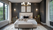 Oren 6 Light 32" Chandelier in Modern Gold in a room setting