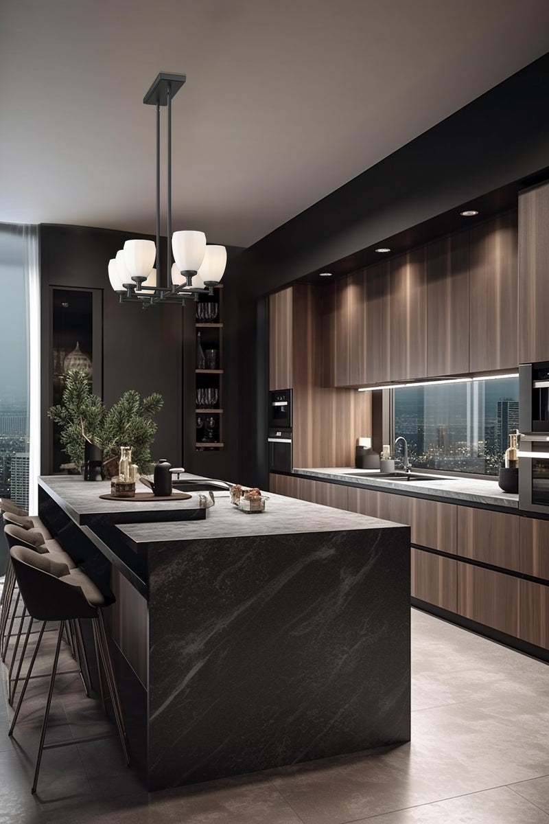 Oren 8 Light 41.75" Linear Pendant in Matte Black in a room setting