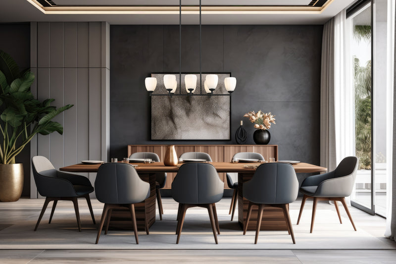 Oren 8 Light 41.75" Linear Pendant in Matte Black in a room setting