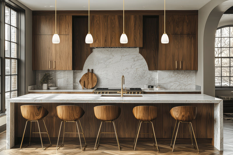 Oren 1 Light 5.5" Pendant in Modern Gold in a room setting