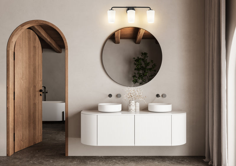 Montford 3 Light 24" Vanity in Matte Black in a room setting