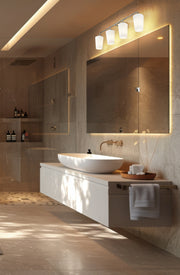 Montford 4 Light 32" Vanity in Brushed Nickel in a room setting