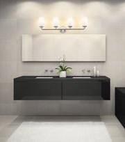 Montford 4 Light 32" Vanity in Brushed Nickel in a room setting
