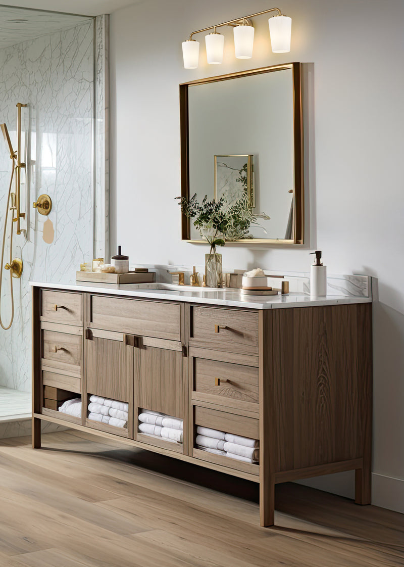 Montford 4 Light 32" Vanity in Modern Gold in a room setting
