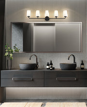 Montford 5 Light 40" Vanity in Matte Black in a room setting