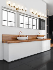 Montford 5 Light 40" Vanity in Modern Gold in a room setting