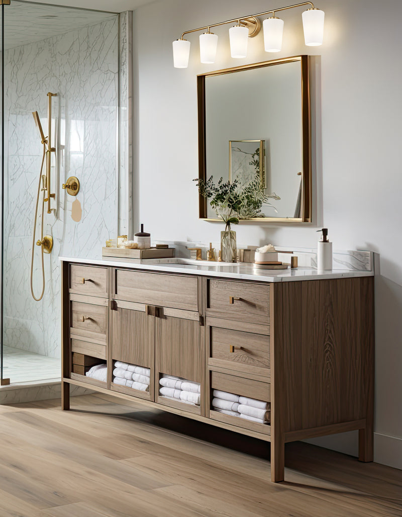Montford 5 Light 40" Vanity in Modern Gold in a room setting