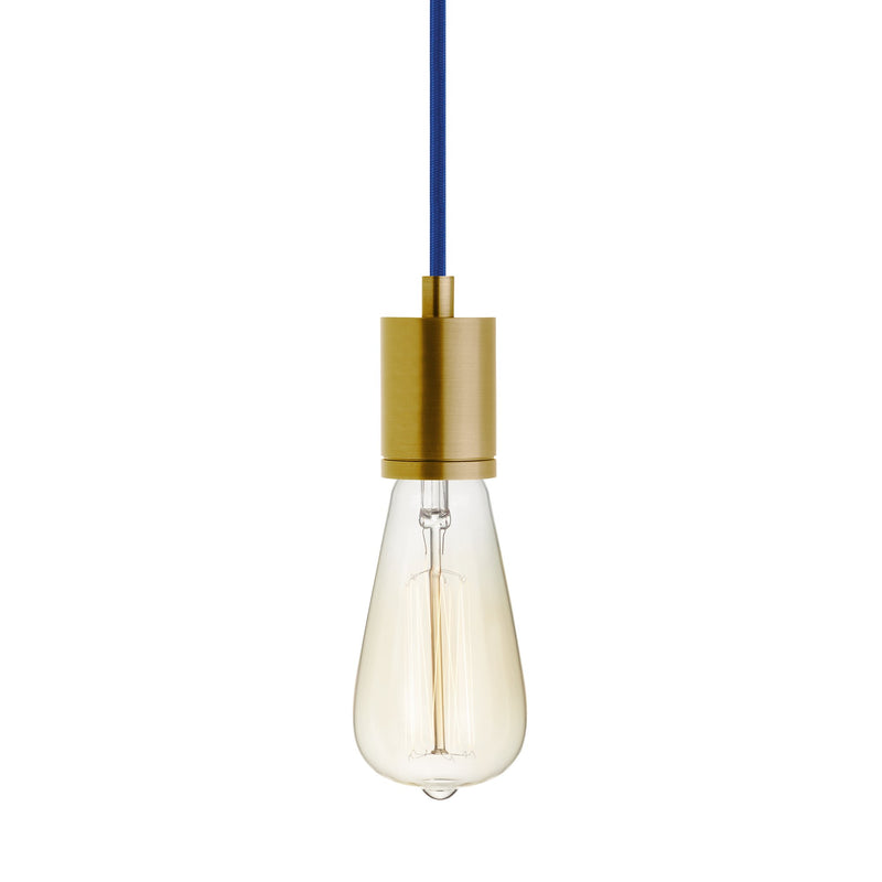 SoCo Modern Socket Pendant in Modern Socket Blue Cord Natural Brass