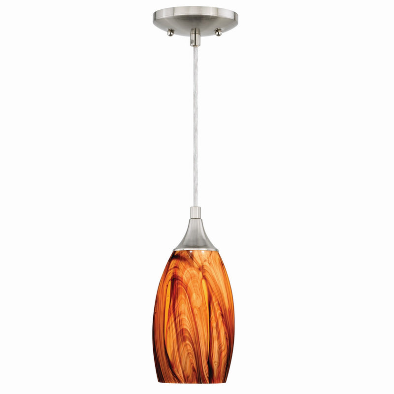 Milano Mini Pendant in Satin Nickel with Smoky Fire Glass