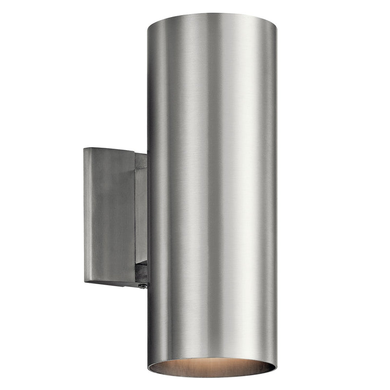 2-Light Cylinder Outdoor Wall Sconce 12" in Brushed Aluminum
