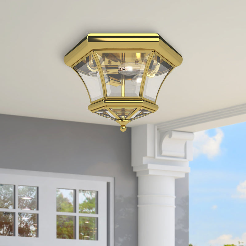 Monterey 3-Light Outdoor Flush Mount in Polished Brass