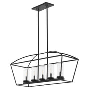 Odeon 5 Light Outdoor Linear Chandelier in Matte Black