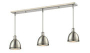 Mason 3 Light 50" Linear Pendant, Glass & Metal Shades in Brushed Nickel Steel