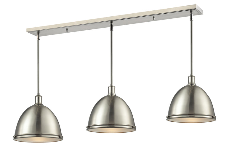 Mason 3 Light 55" Linear Pendant, Metal Shades in Brushed Nickel