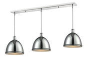Mason 3 Light 55" Linear Pendant, Glass & Metal Shades in Chrome Steel