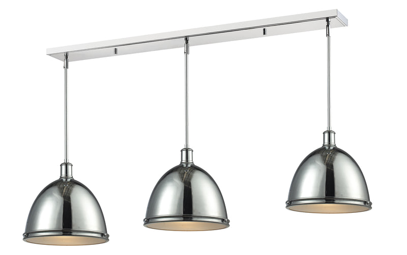 Mason 3 Light 55" Linear Pendant, Glass & Metal Shades in Chrome Steel
